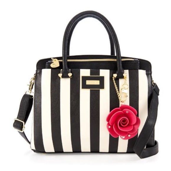 Betsey Johnson Handbags - Betsey Johnson Rose Fob Striped Satchel w pouch